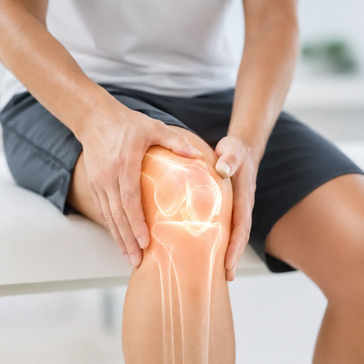 Knee joint highlighted to illustrate PRP injection treatment