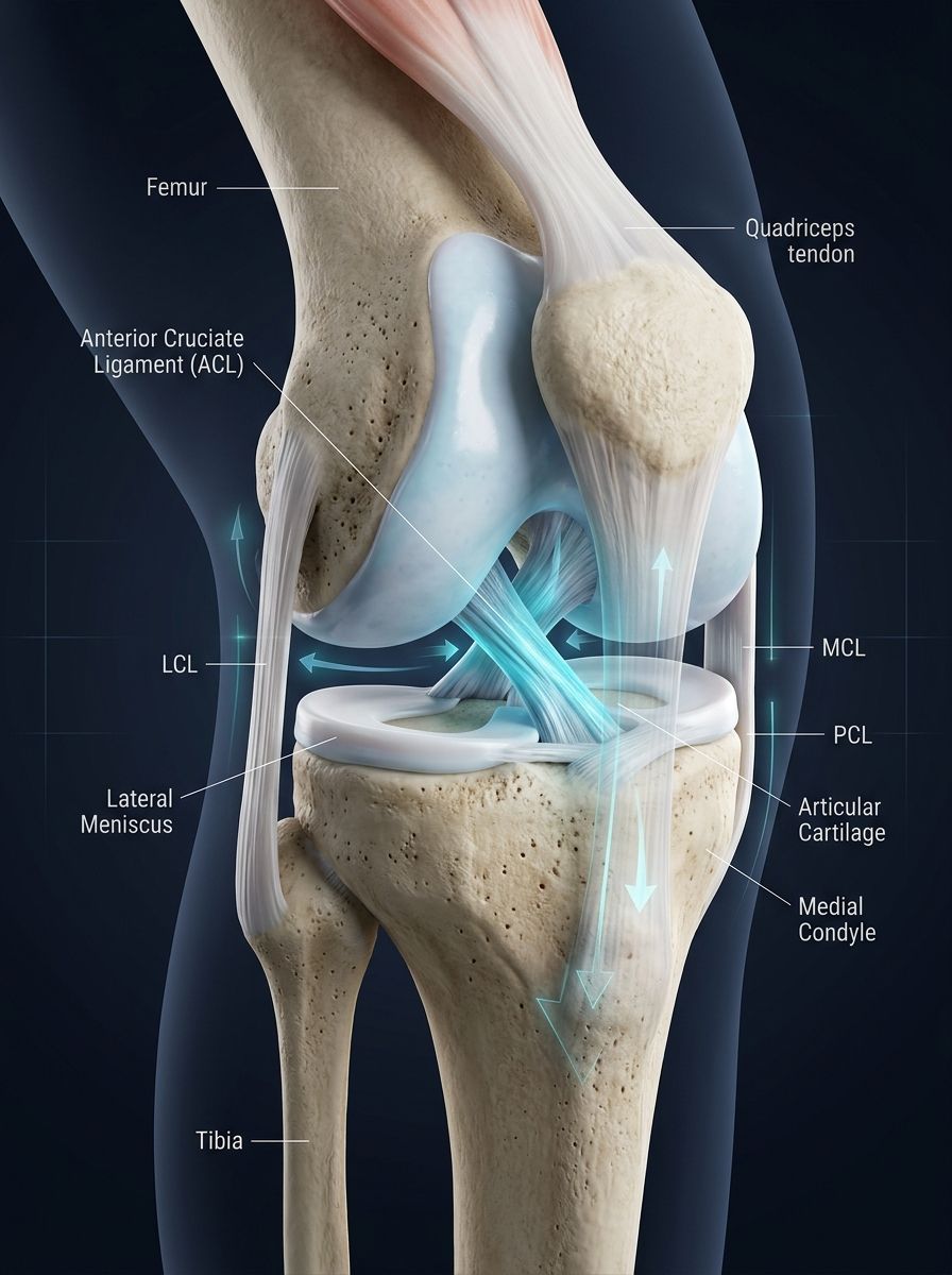 Knee imaging view showing the ligaments and meniscus