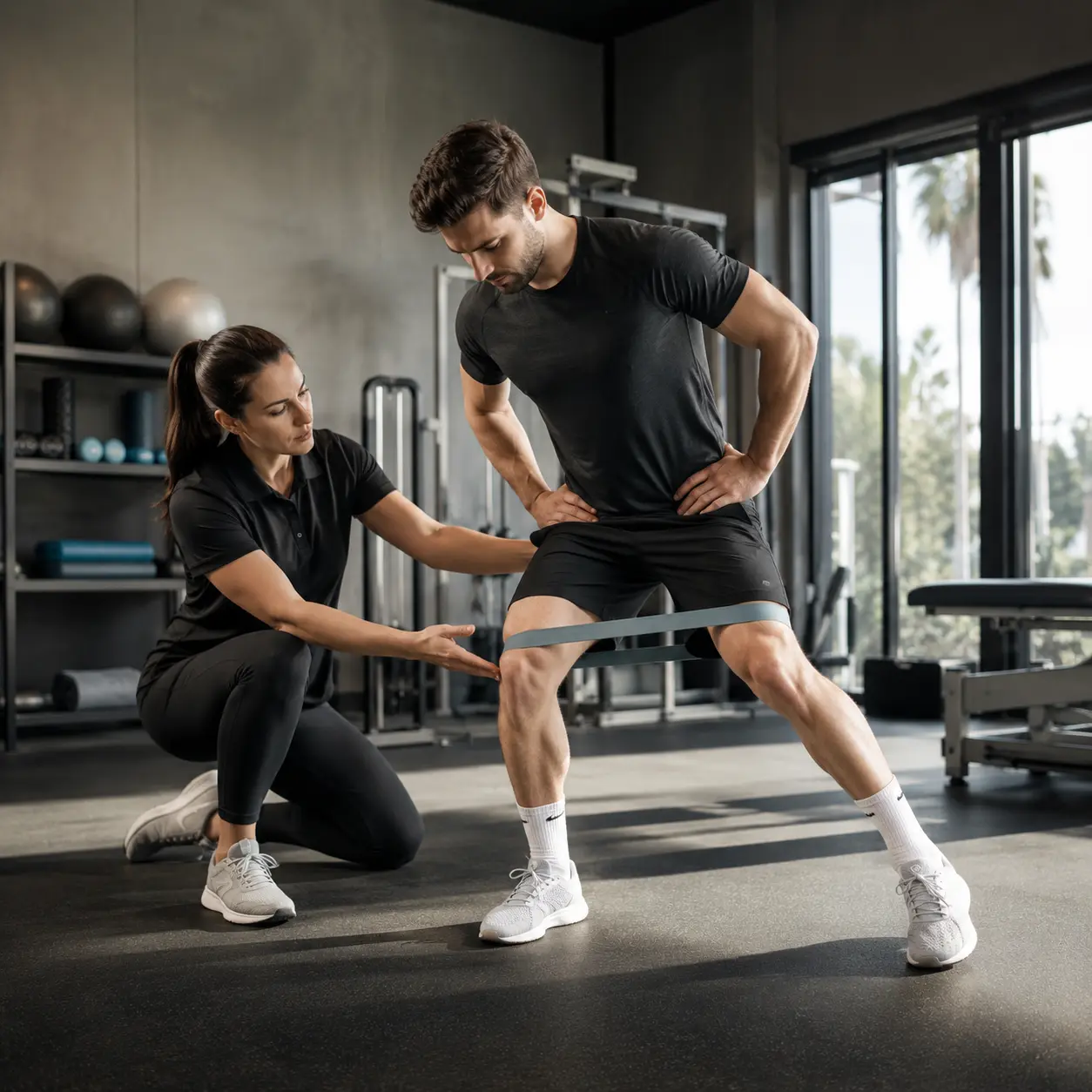 Guided knee rehabilitation exercise with a resistance band