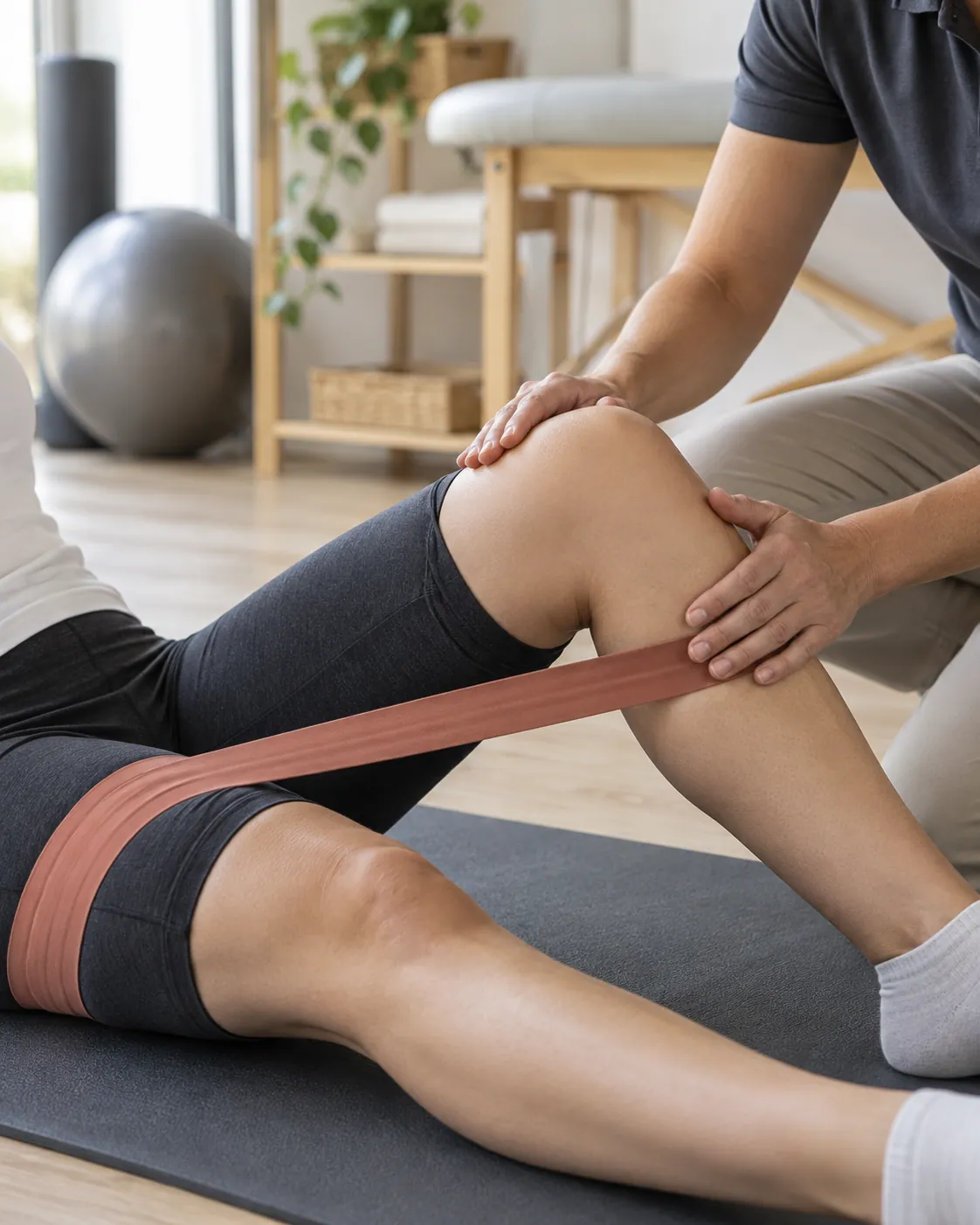 Guided knee rehabilitation with a resistance band