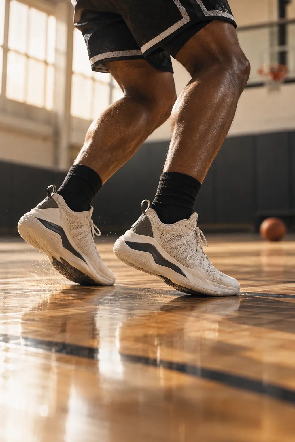 Basketball player changing direction on court