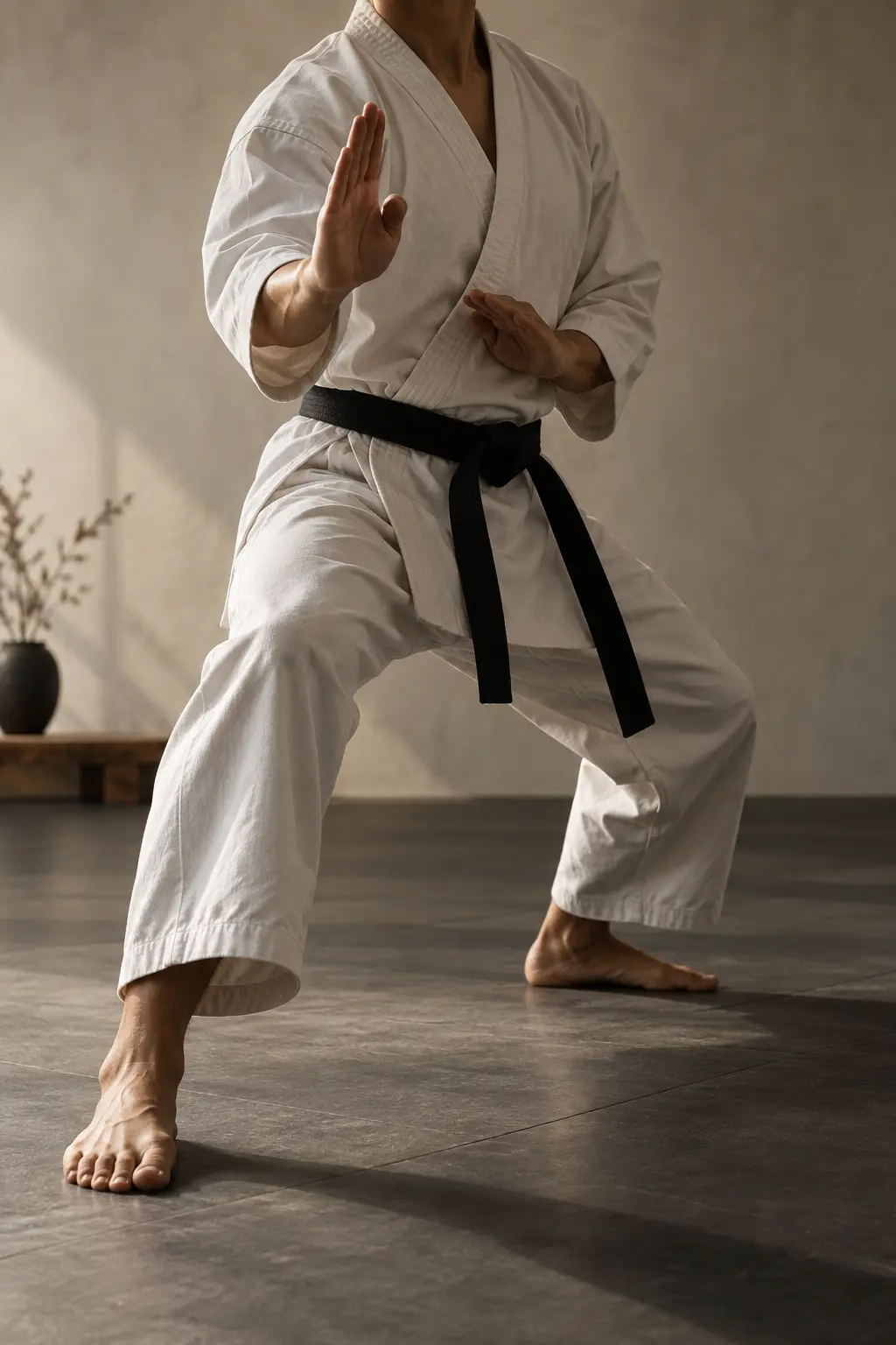 Martial artist in a low stance