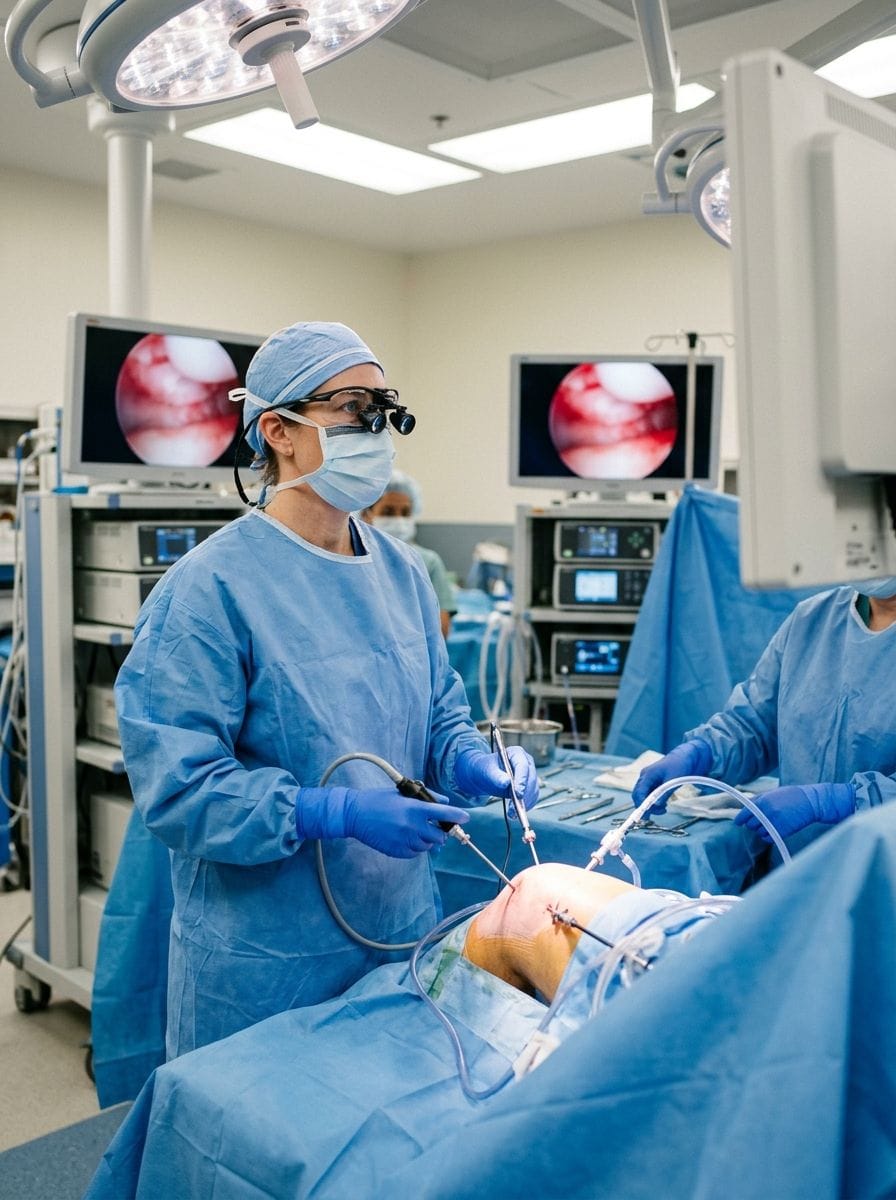 Arthroscopic knee surgery performed by an orthopedic surgical team